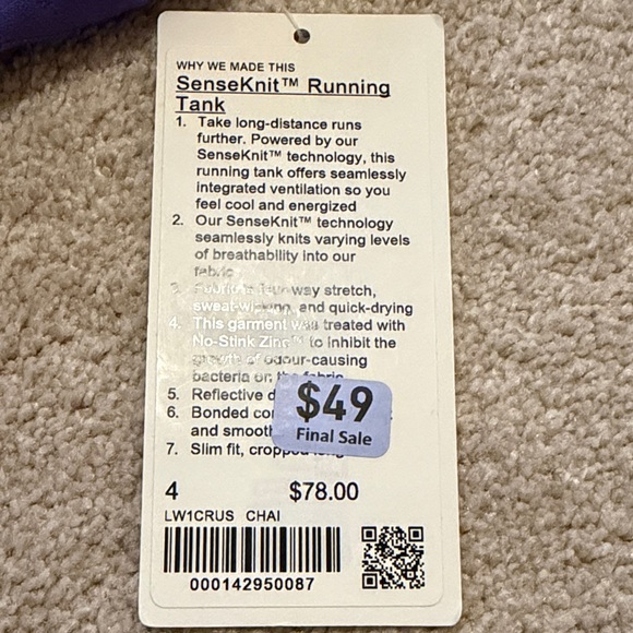 Lululemon Women's Sleeveless Cropped Running Top - Picture 4 of 4